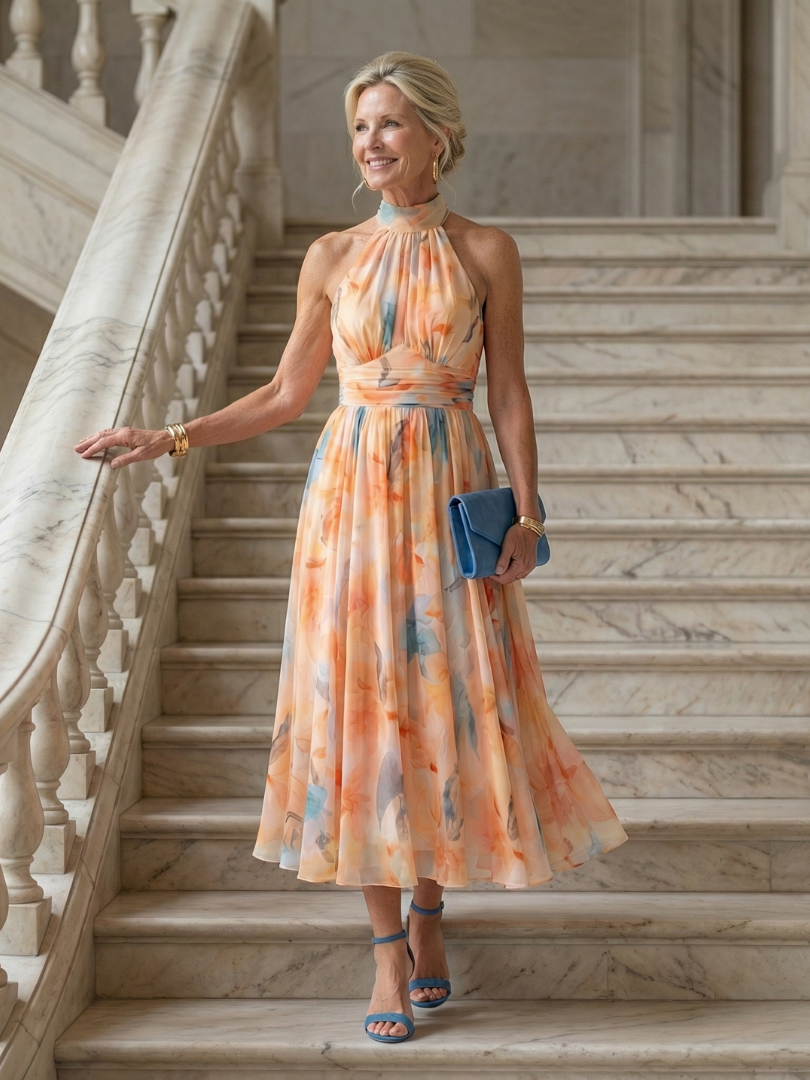 Stella & Grace™ | Vestido Midi con Halter Suave