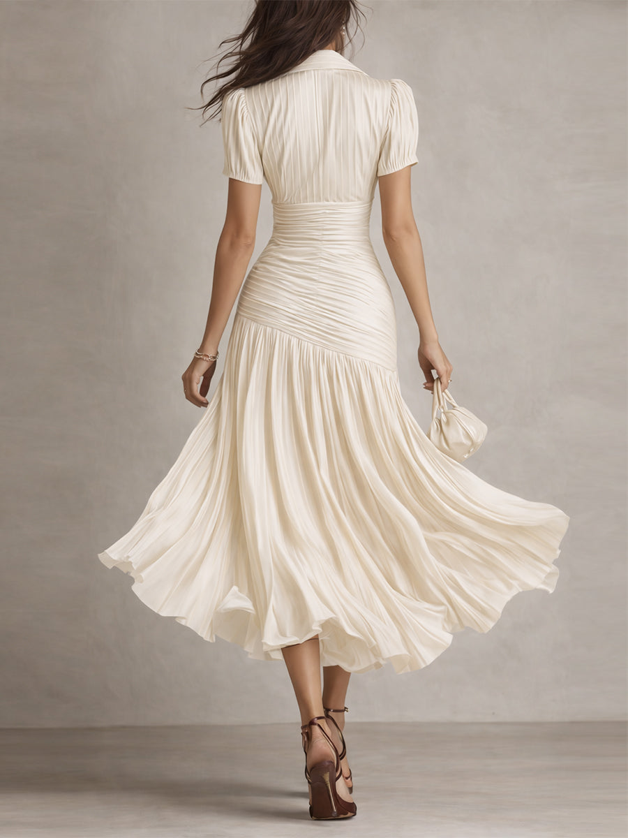 Adriana ∙ Vestido midi satinado a rayas retro
