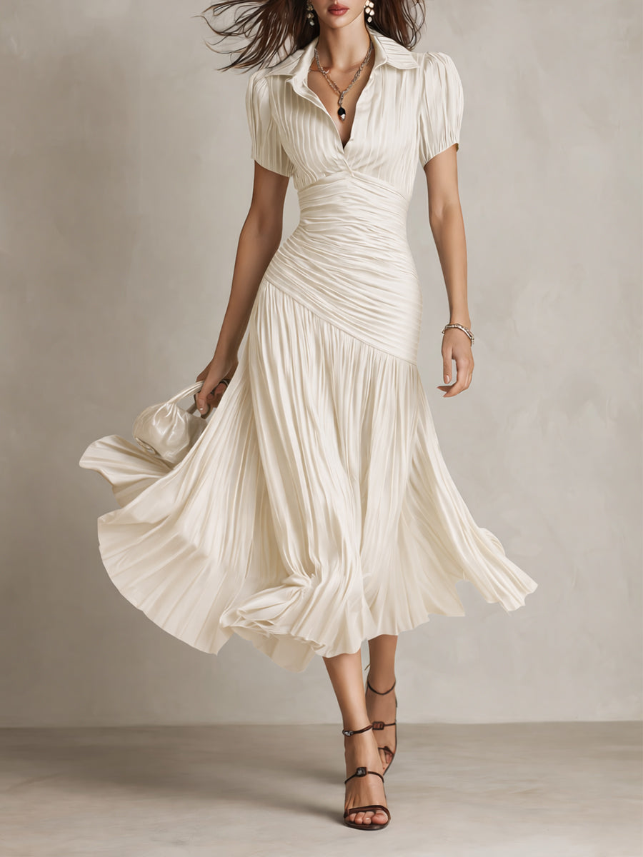 Adriana ∙ Vestido midi satinado a rayas retro