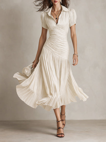 Adriana ∙ Vestido midi satinado a rayas retro