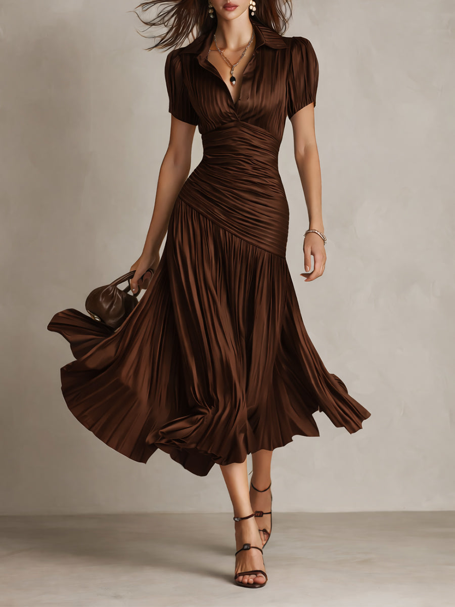 Adriana ∙ Vestido midi satinado a rayas retro