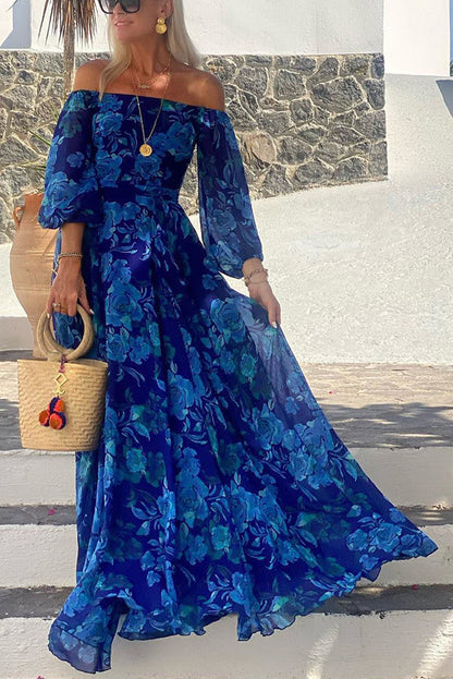 Francesca - Vestido largo con estampado floral y mangas al descubierto