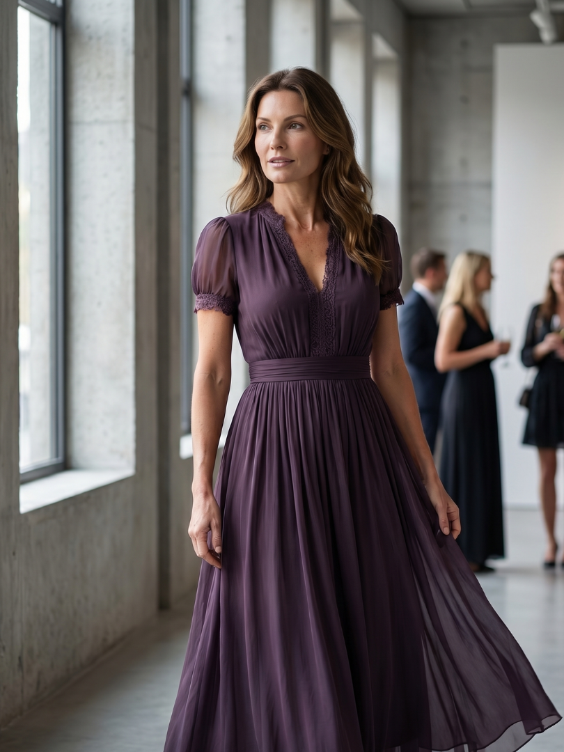 Elia | Vestido Maxi con Escote en Llave y Cintura Fruncida