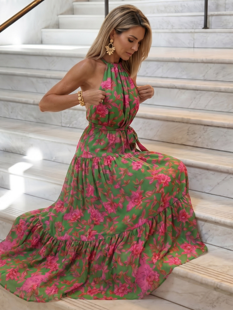 Rowen | Vestido Midi con Escote Halter Drapejado