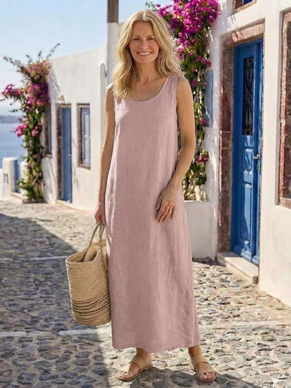 Ismera | Vestido midi relajado sin mangas con cuello redondo