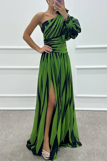 Shiloh - Vestido Maxi Elegante a Rayas con Un Hombro