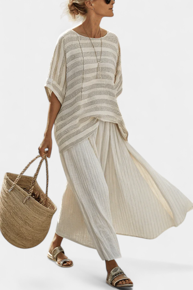 Westlyn | Top de Bambú a Rayas Confortable & Pantalones de Lino Fluyentes