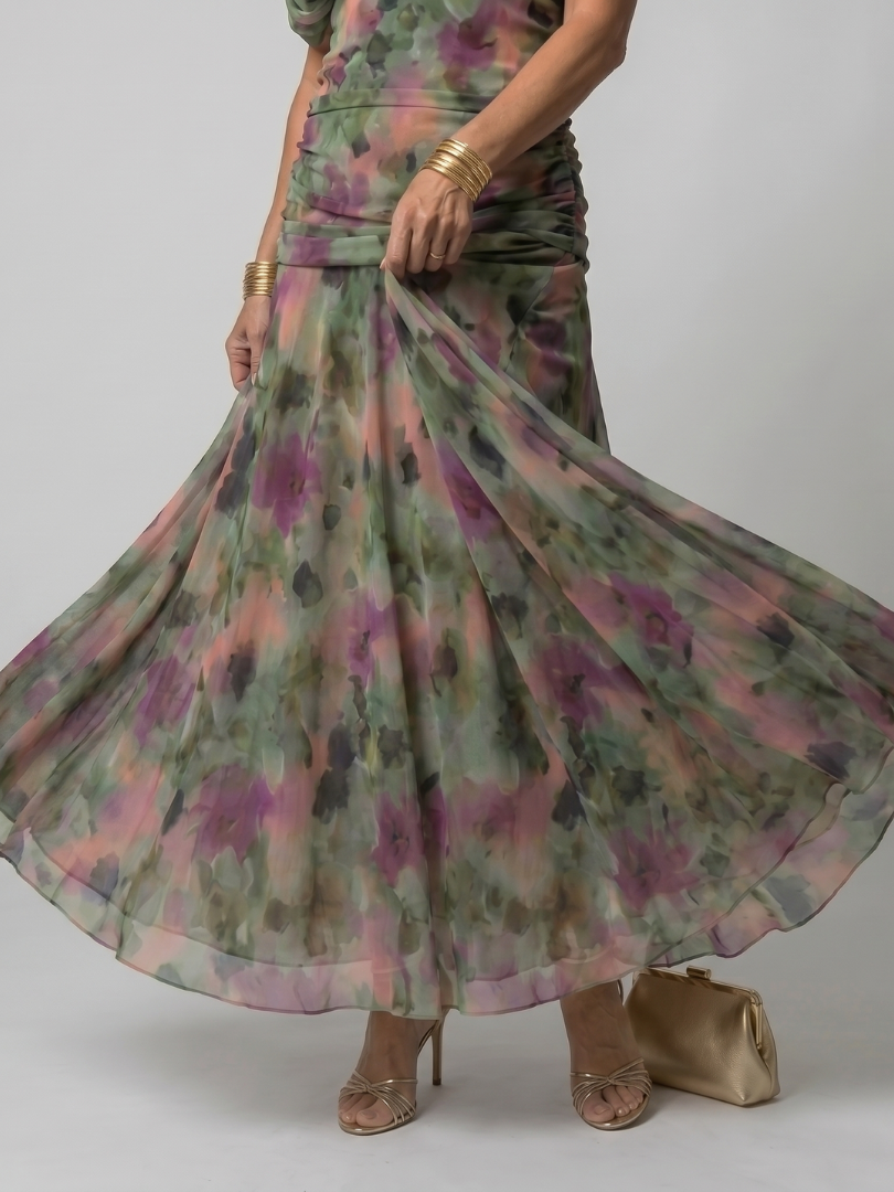 Calen | Vestido Midi Off Shoulder Flotante