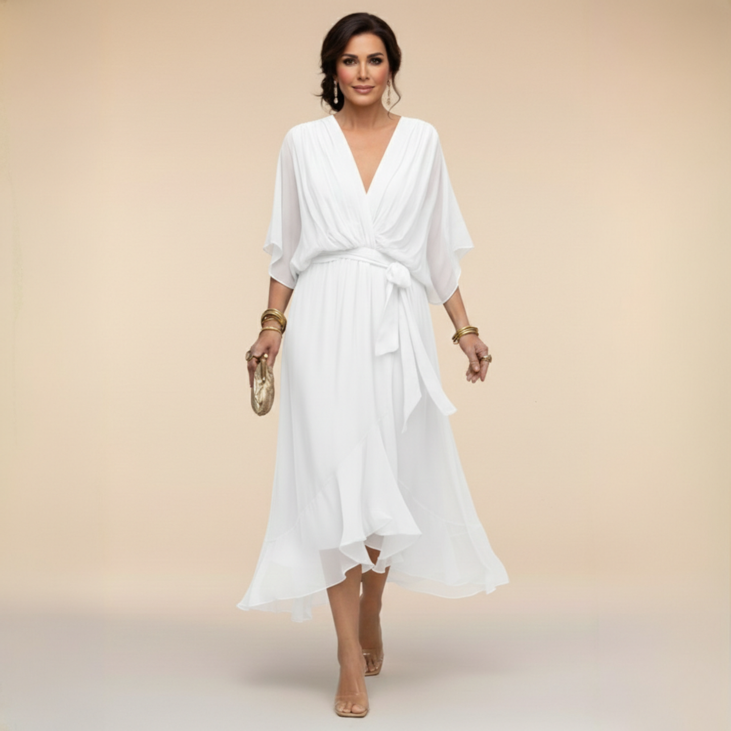 Monica - Vestido de chiffon con escote en V