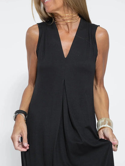 Vestido Maxi Sin Mangas de Talla Completa con Escote en V y Abertura Talla Grande