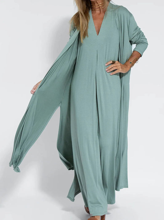 Vestido Maxi Sin Mangas de Talla Completa con Escote en V y Abertura Talla Grande