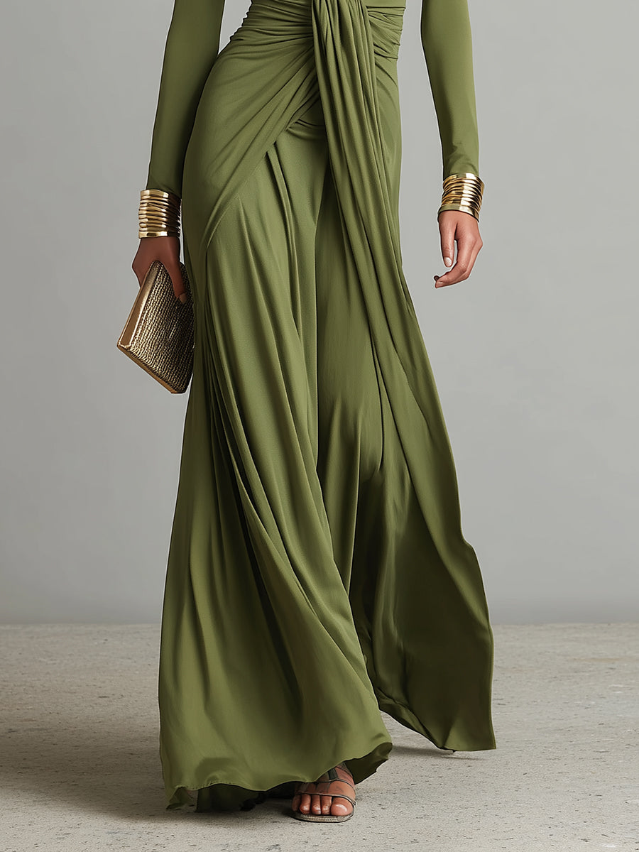 Valentina · Vestido maxi con escote en V y detalles volantes