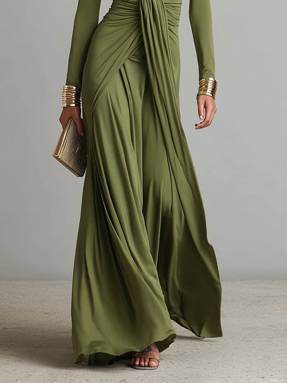 Valentina · Vestido maxi con escote en V y detalles volantes