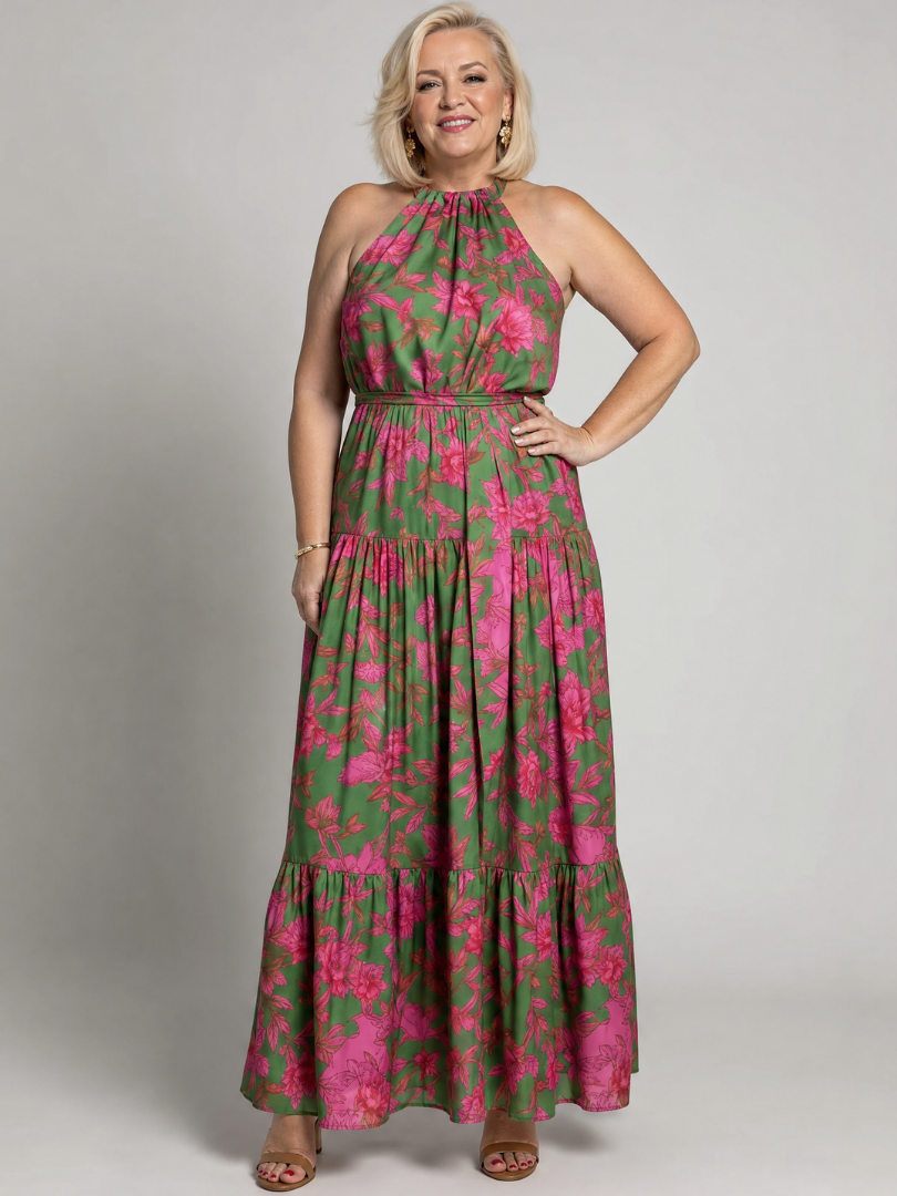 Rowen | Vestido Midi con Escote Halter Drapejado