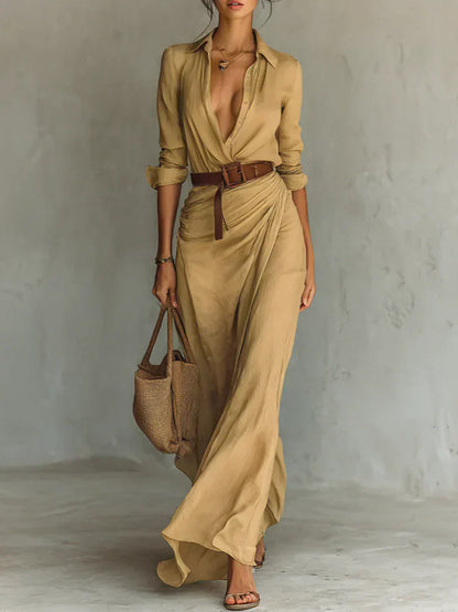 Camille™ | Maxi vestido con pinzas y cintura en la cintura