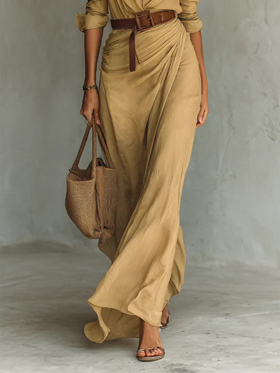 Camille™ | Maxi vestido con pinzas y cintura en la cintura