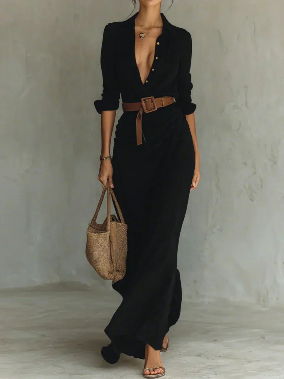 Camille™ | Maxi vestido con pinzas y cintura en la cintura