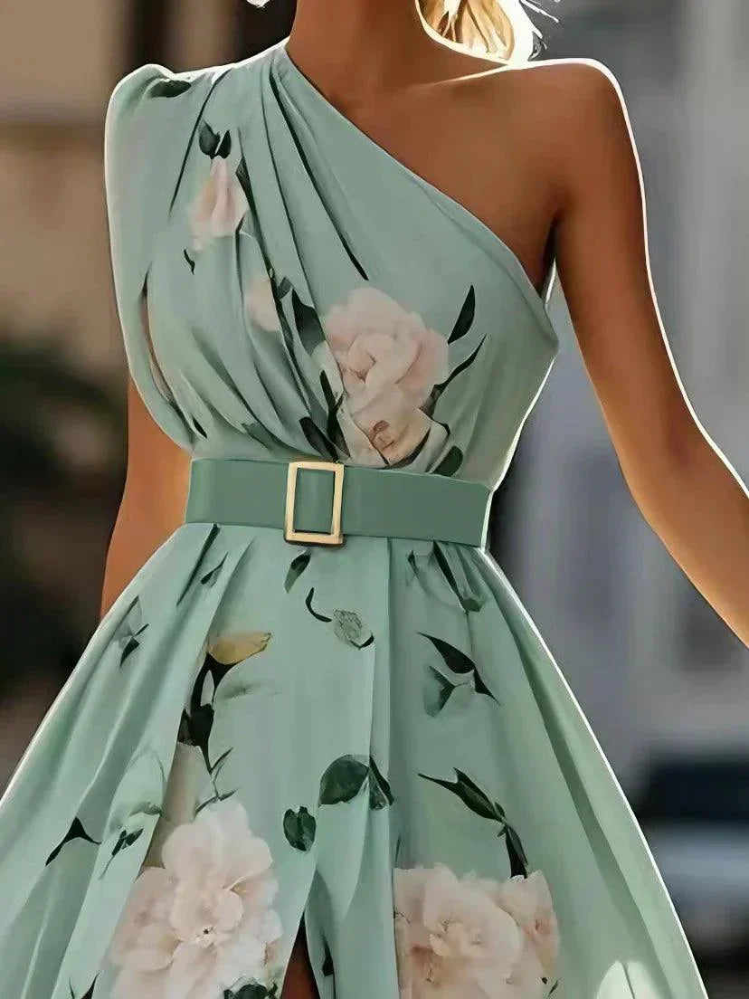 Julie | Vestido Maxi de Chiffon Floral Verde Claro de Tirantes