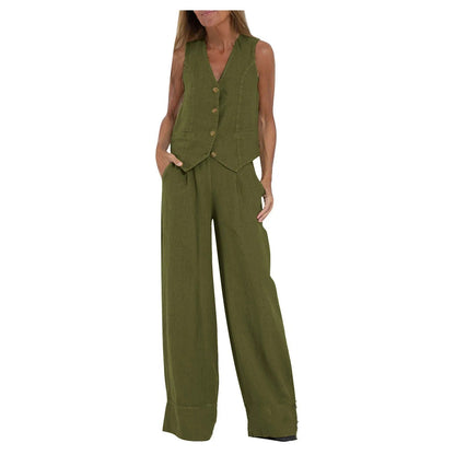 Conjunto de Chaleco a Medida y Pantalones de Pierna Ancha de Algodón