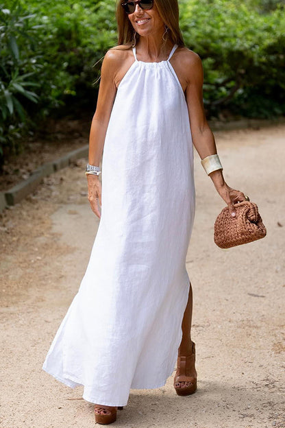 Vestido Largo Halter de Mezcla de Lino Down By The Cove
