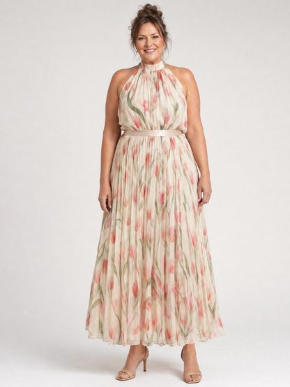 Aurelle | Vestido Midi Floral con Cuello Americano
