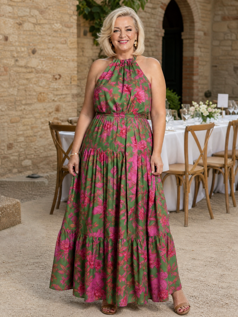 Rowen | Vestido Midi con Escote Halter Drapejado