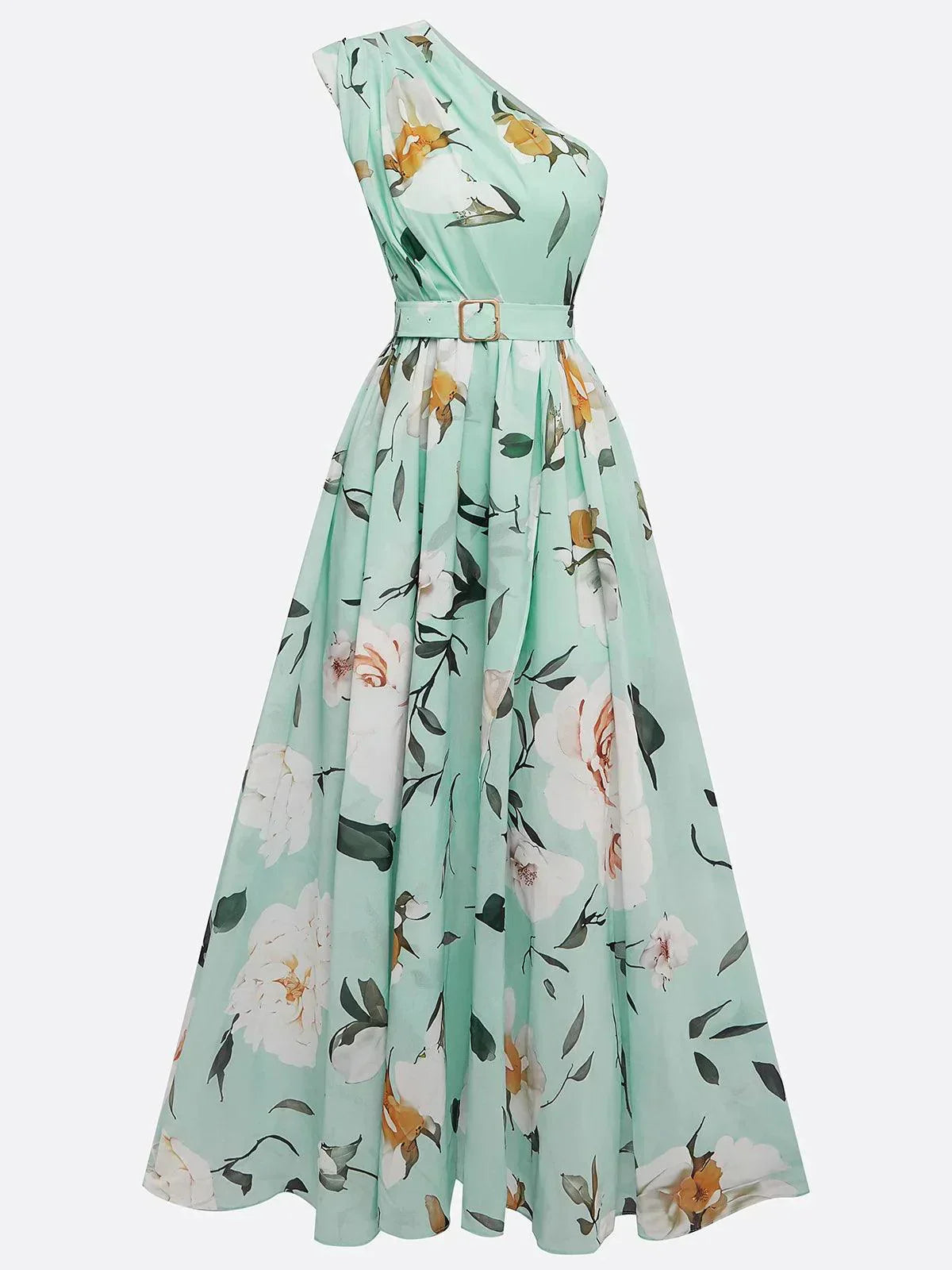 Julie | Vestido Maxi de Chiffon Floral Verde Claro de Tirantes