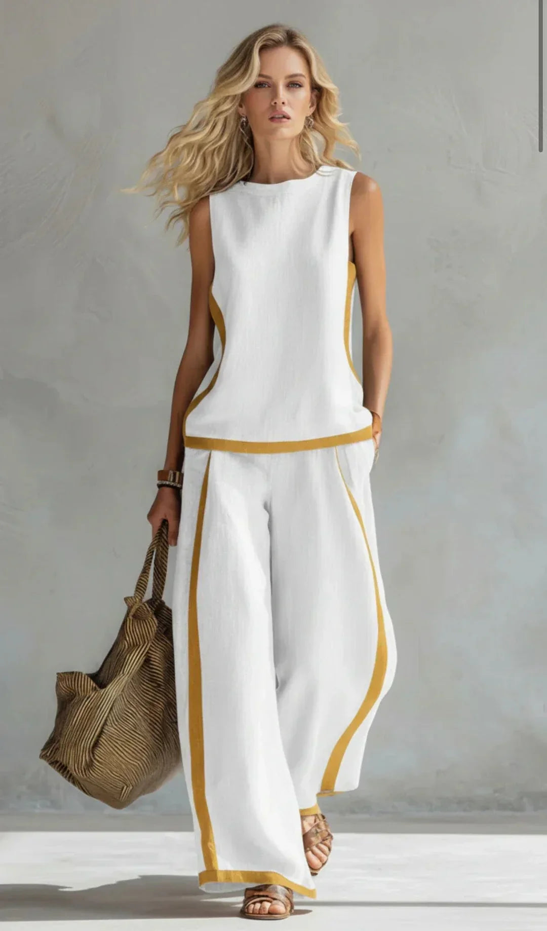 Ursula - Conjunto elegante y casual de chaleco y pantalones con acabados bicolor