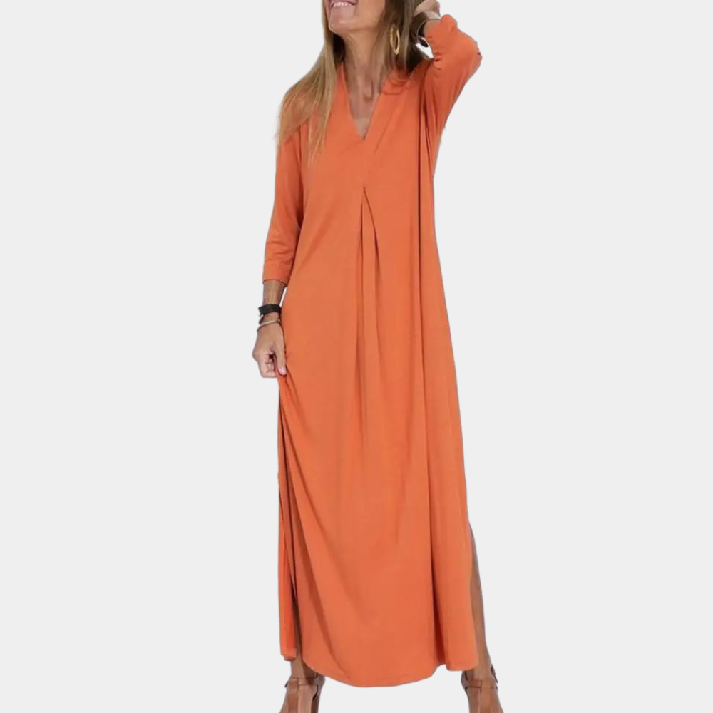 Vestido Maxi de Cuello en V | Diseño A-Line Verano Fluyente
