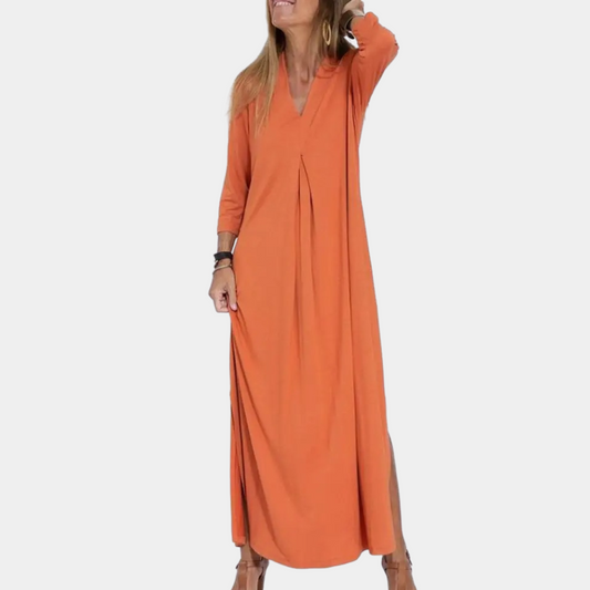 Vestido Maxi de Cuello en V | Diseño A-Line Verano Fluyente