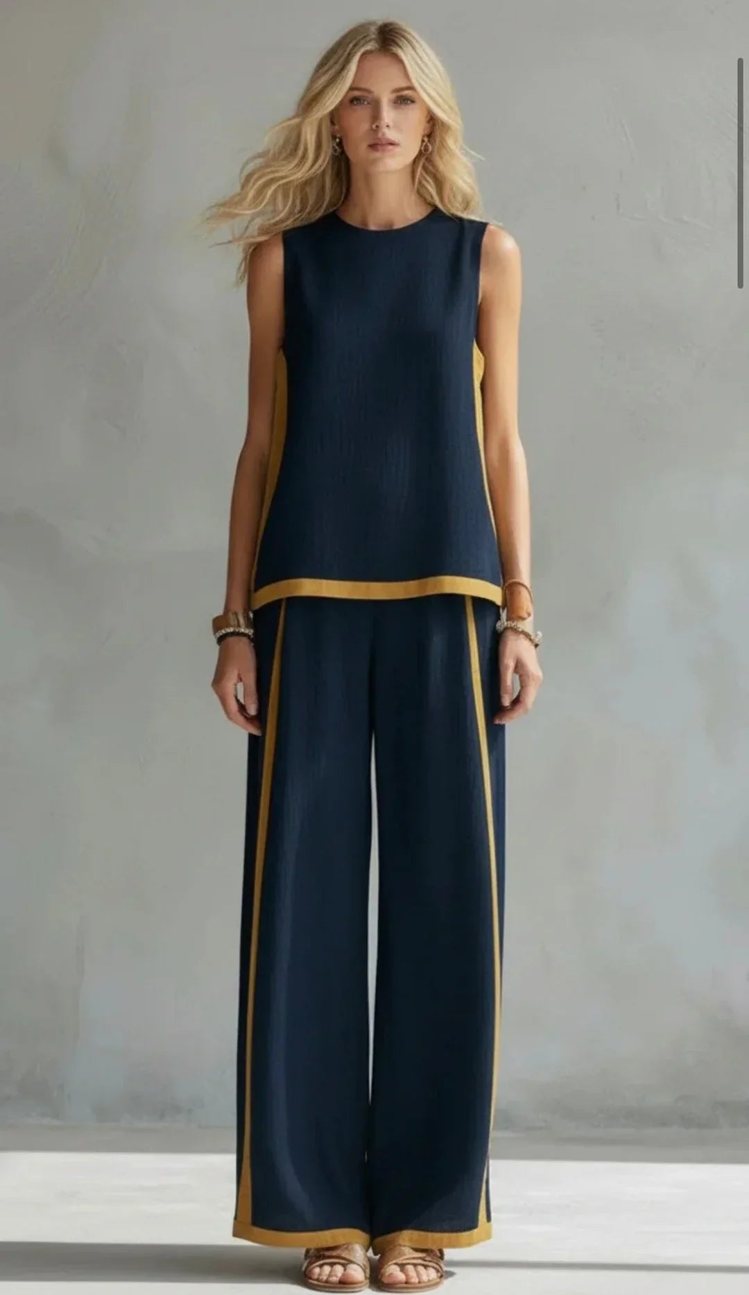 Ursula - Conjunto elegante y casual de chaleco y pantalones con acabados bicolor