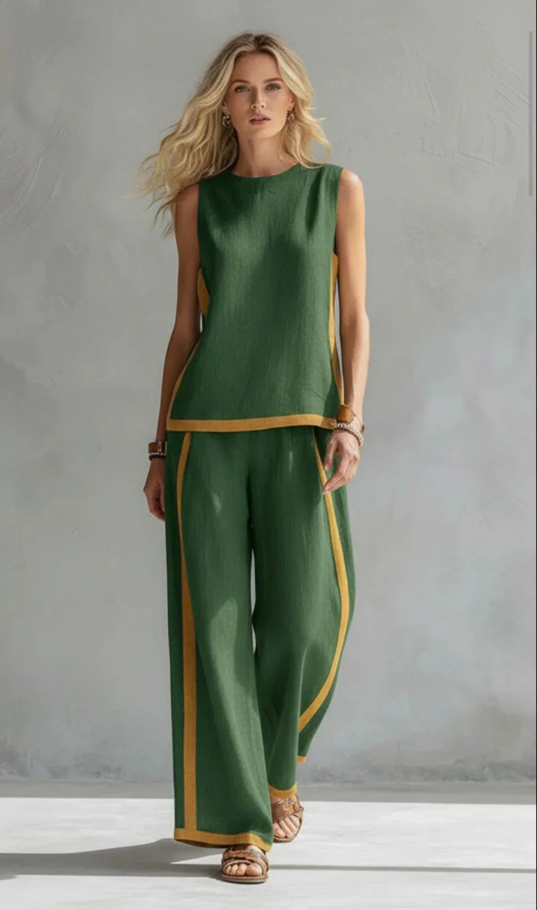 Ursula - Conjunto elegante y casual de chaleco y pantalones con acabados bicolor