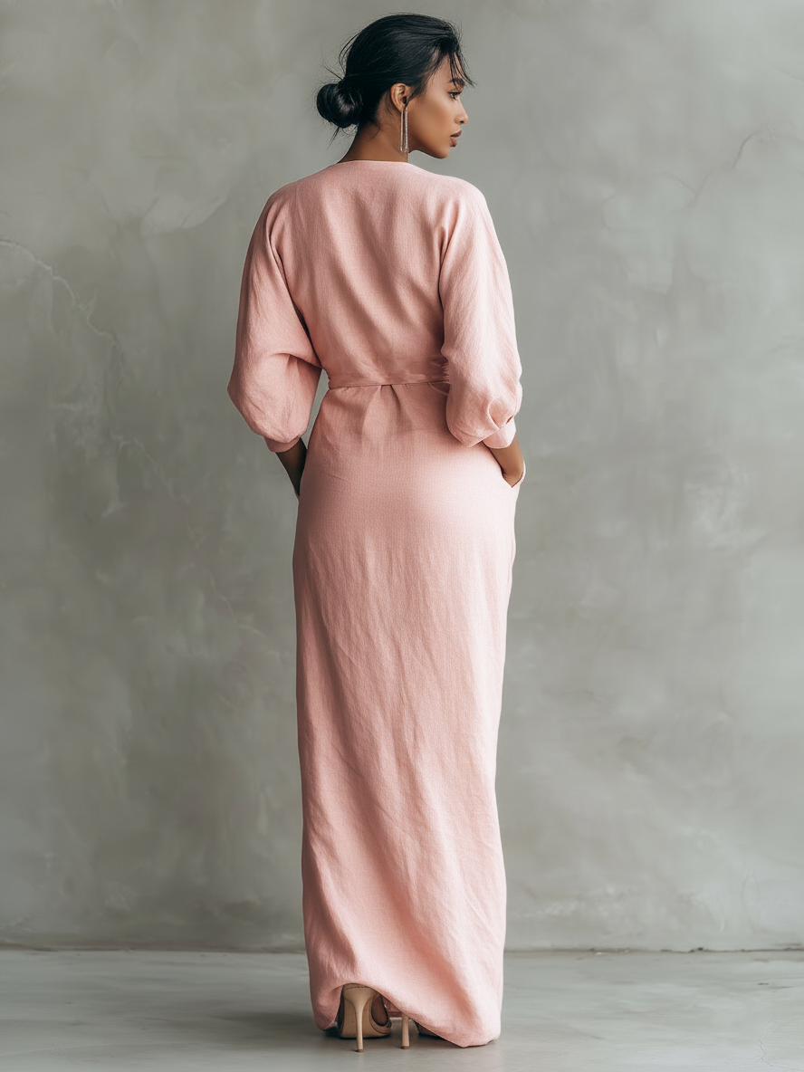 Martina | Vestido Maxi Minimalista Rosa con escote en V