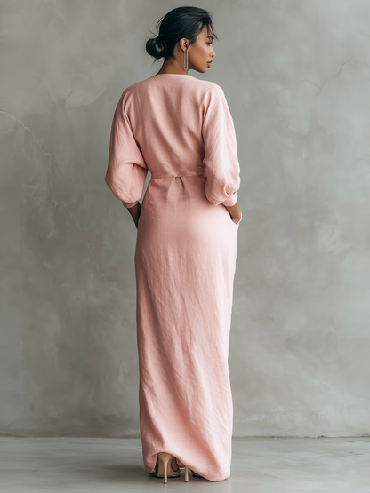 Martina | Vestido Maxi Minimalista Rosa con escote en V