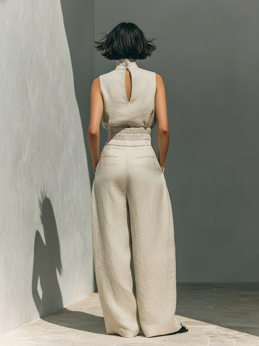 Conjunto compuesto por blusa sin mangas y pantalones
