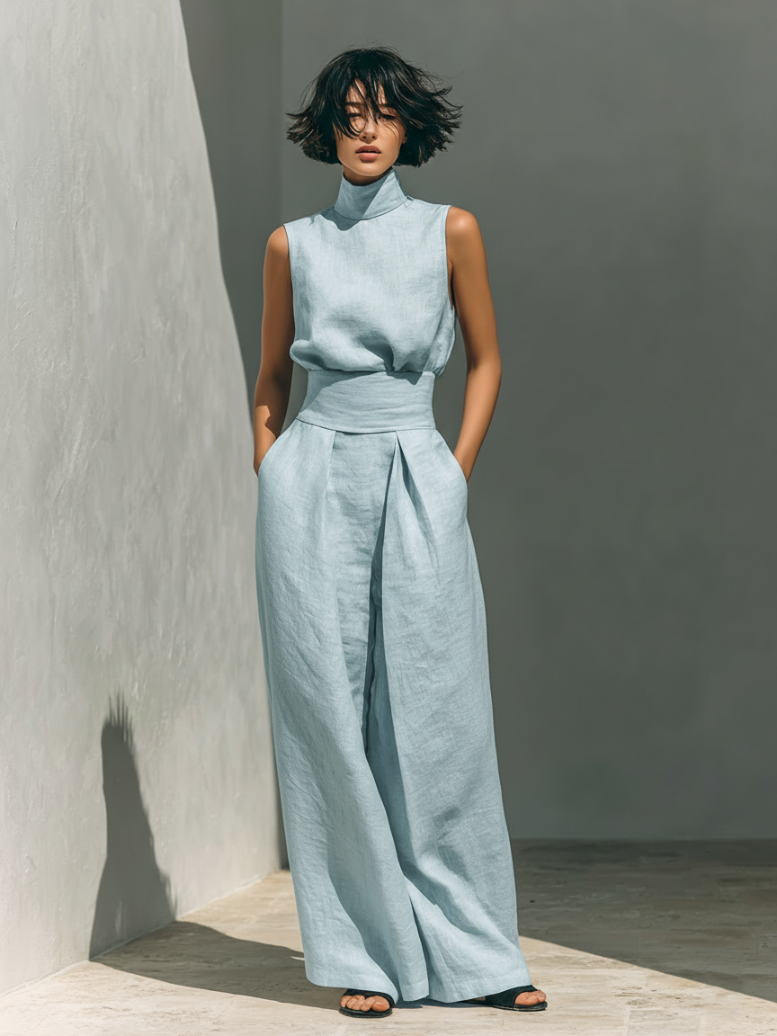 Conjunto compuesto por blusa sin mangas y pantalones