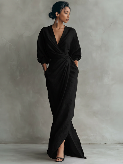 Robe Maxi Minimalista Rosa con escote