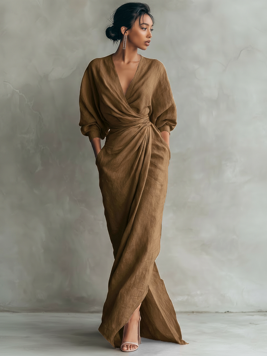 Robe Maxi Minimalista Rosa con escote