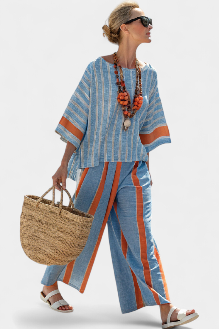 Velmere | Top Striato en Terracota Sofisticado & Pantalones de Lino