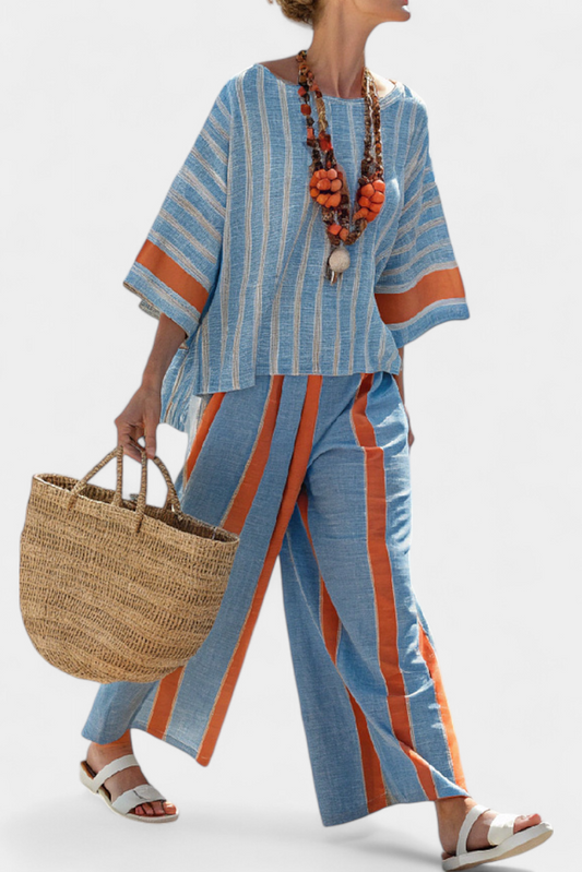 Velmere | Top Striato en Terracota Sofisticado & Pantalones de Lino