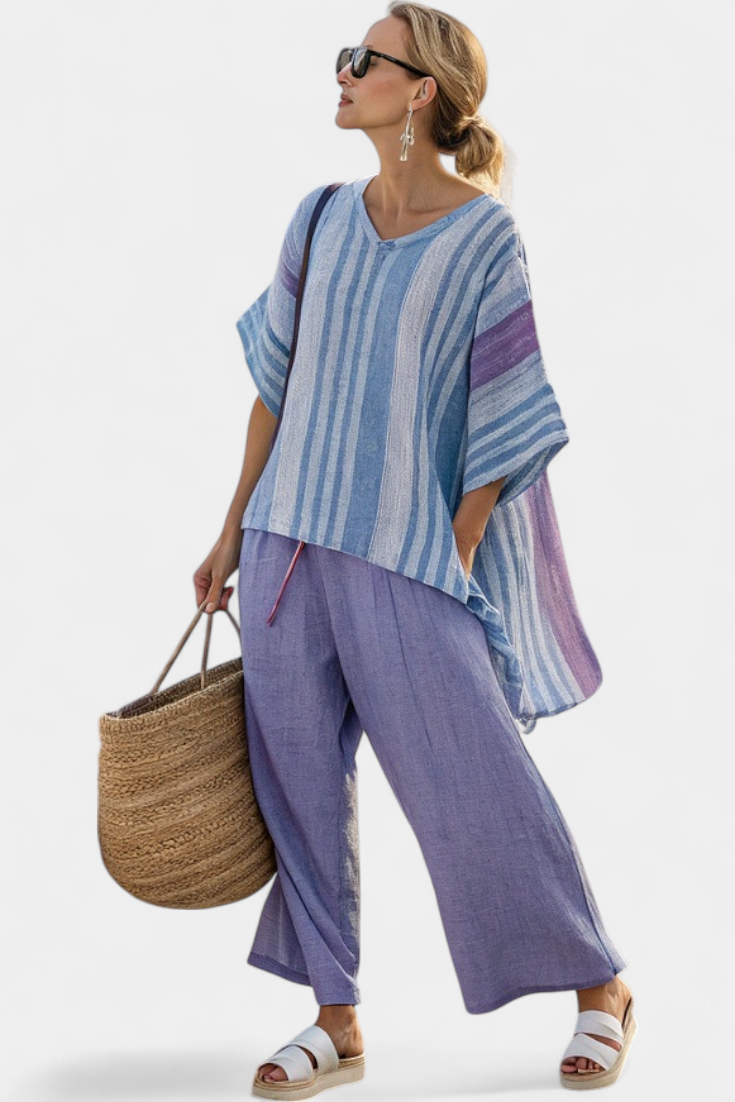 Zellora | Top Elegante Lavanda y Azul Cielo & Pantalones de Lino