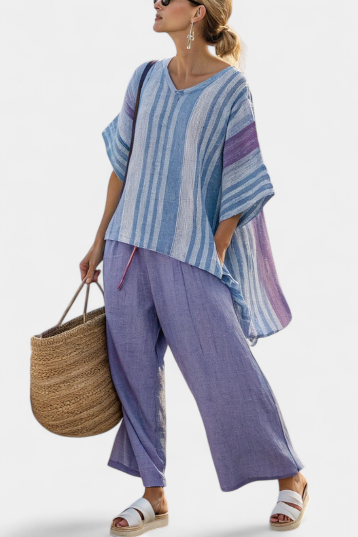 Zellora | Top Elegante Lavanda y Azul Cielo & Pantalones de Lino