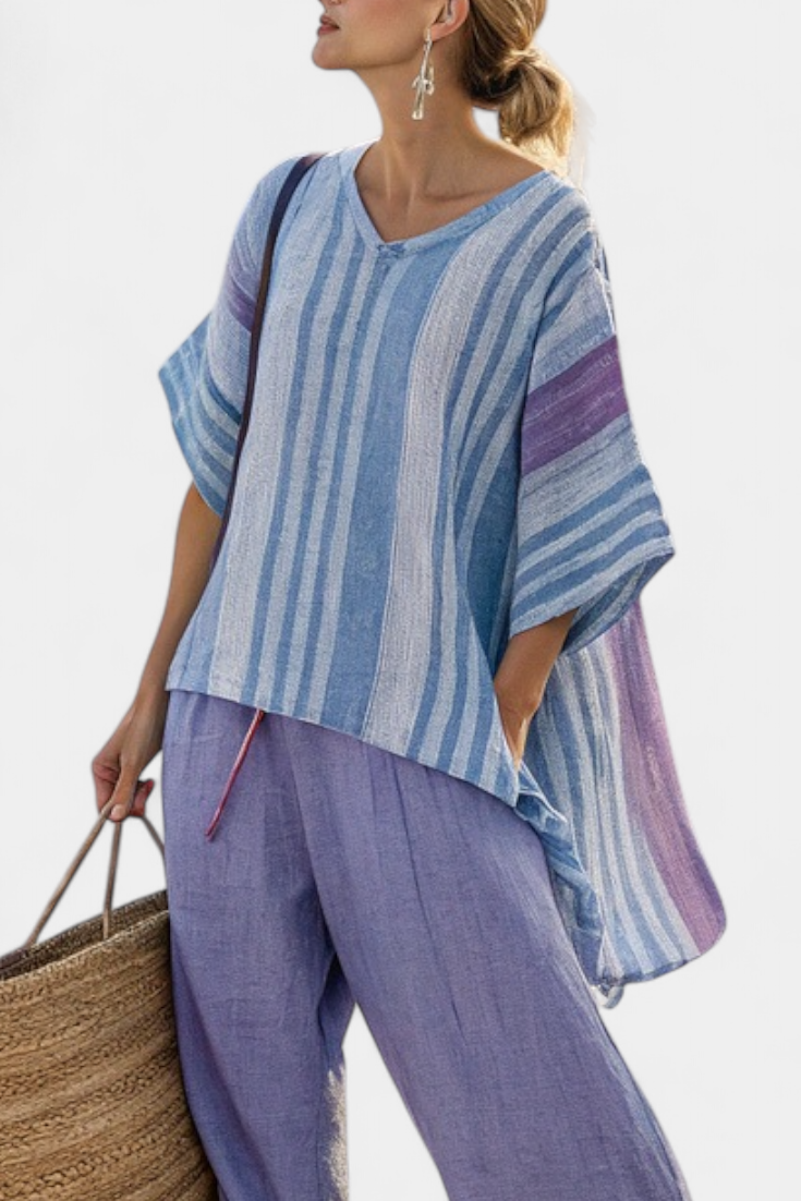 Zellora | Top Elegante Lavanda y Azul Cielo & Pantalones de Lino