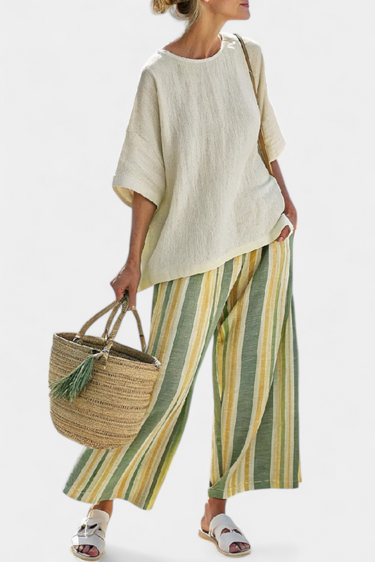 Ellowyn | Top Sofisticado y Pantalones de Lino a Rayas