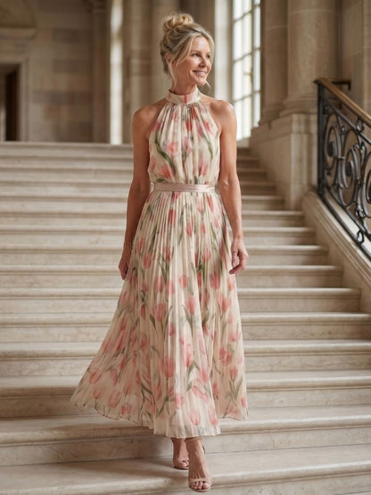Aurelle | Vestido Midi Floral con Cuello Americano