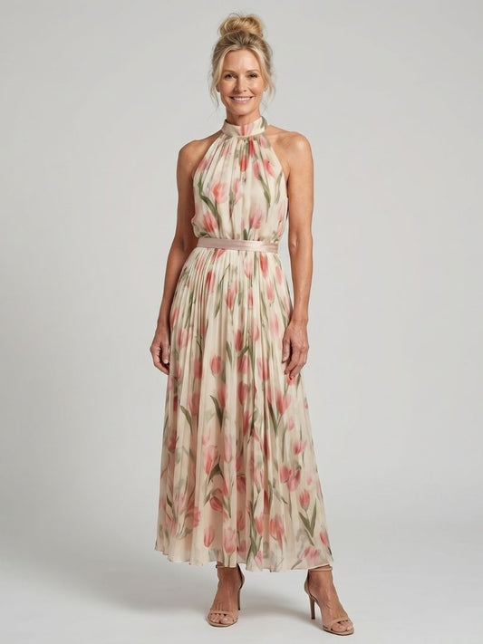 Aurelle | Vestido Midi Floral con Cuello Americano