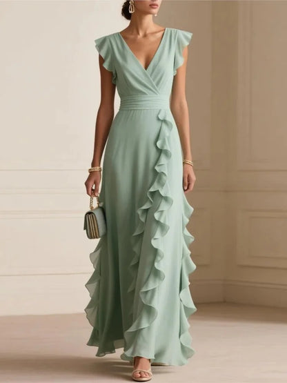 Madeleine · Vestido de noche plisado con volantes cascada