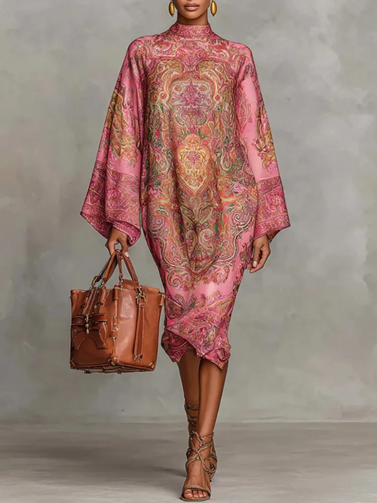 Paulette · Vestido kaftán con cuello alto y estampado artístico