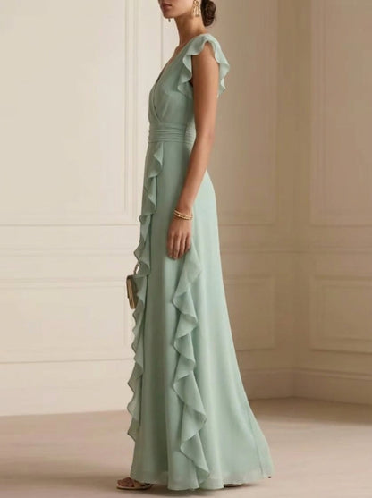 Madeleine · Vestido de noche plisado con volantes cascada