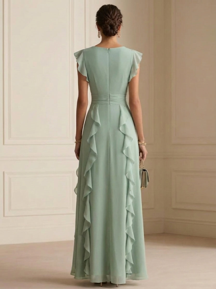 Madeleine · Vestido de noche plisado con volantes cascada
